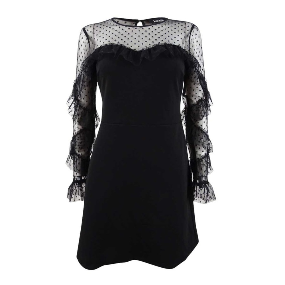 Kensie Women's Swiss-Dot Ruffled Sweetheart Dress - Black - 2